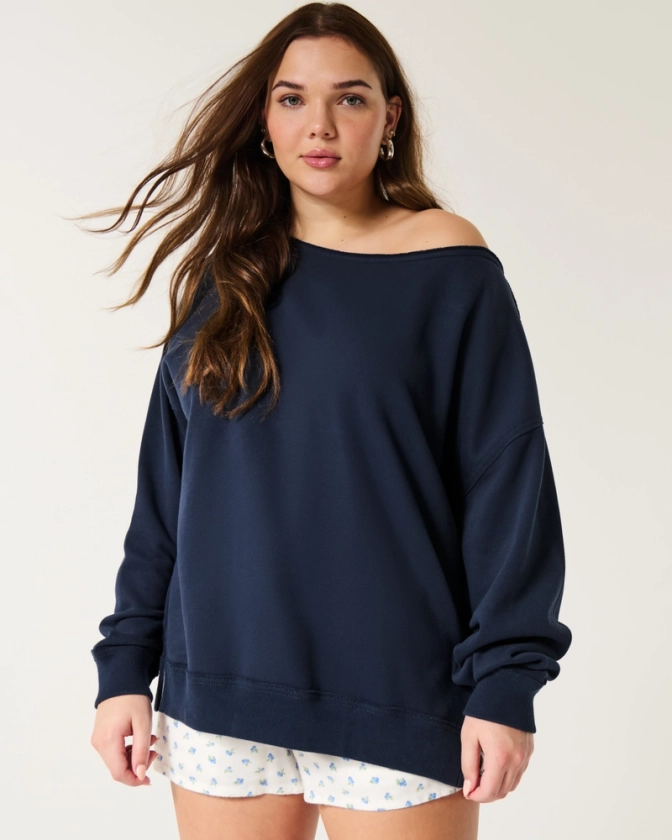 Women's Oversized Off-the-Shoulder Sweatshirt | Women's Tops | HollisterCo.com