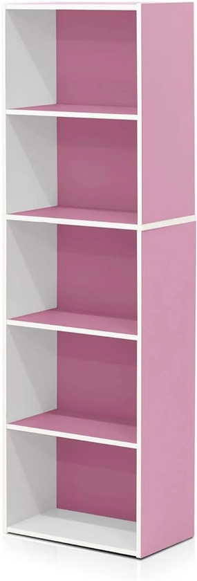 Furinno 5-Tier Reversible Color Open Shelf Bookcase , White/Pink 11055WH/PI