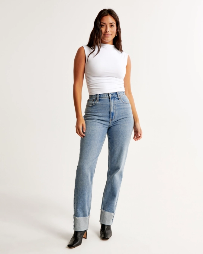 Mujer Jeans recto de tiro muy alto estilo años 90 Curve Love | Mujer Ofertas | Abercrombie.com