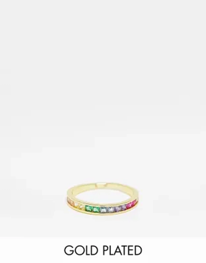 Pieces - Exclusives - 18k vergulde stapelring met regenboogkristallen in goud