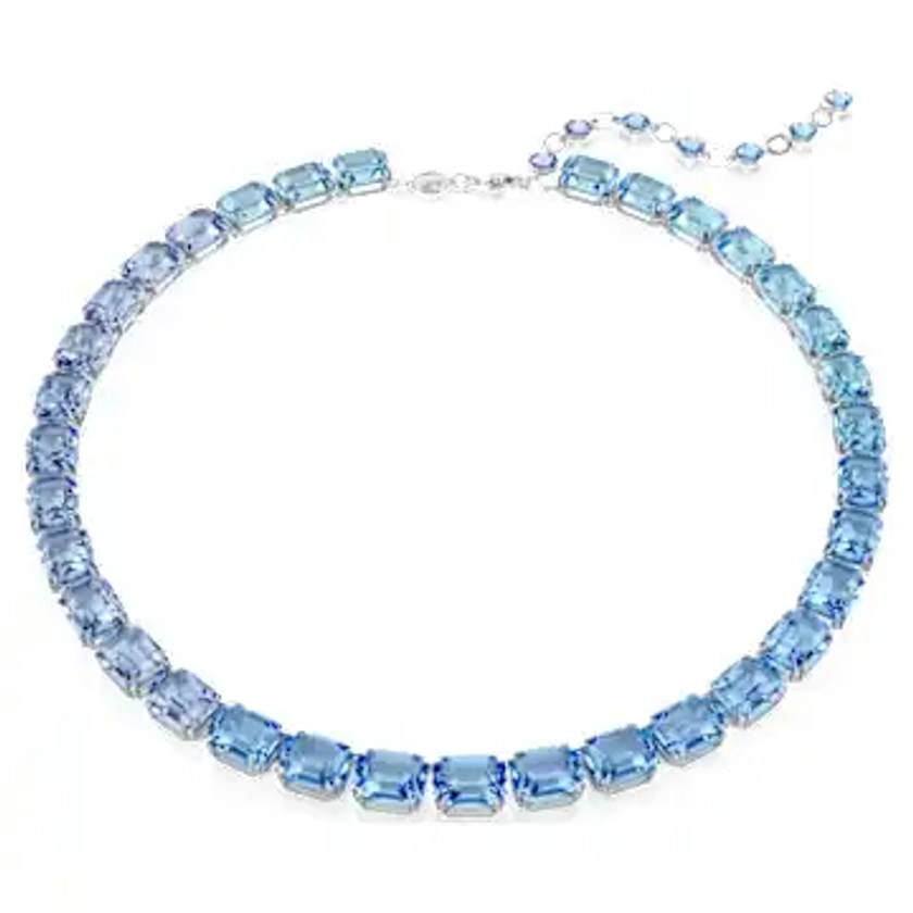 Millenia Tennis necklace, Octagon cut, Color gradient, Blue, Rhodium plated