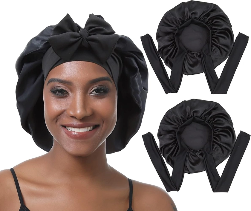 EBONNT 2Pcs Bonnet Satin Nuit Bonnet en Soie pour Femmes Taille de tête Ajustable pour Cheveux naturels bouclés : Amazon.fr: Beauté et Parfum
