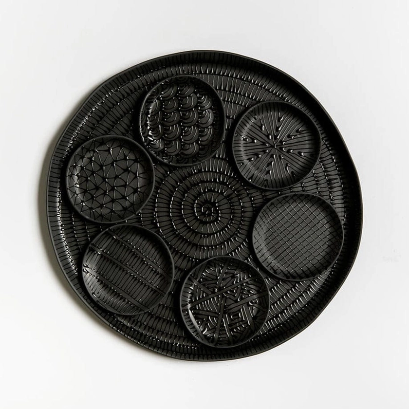 Black on Black Pattern Seder Plate by Maiyan Ben Yona
