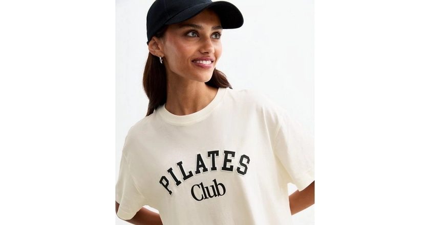 Off White Cotton Pilates Club Oversized T-Shirt | New Look