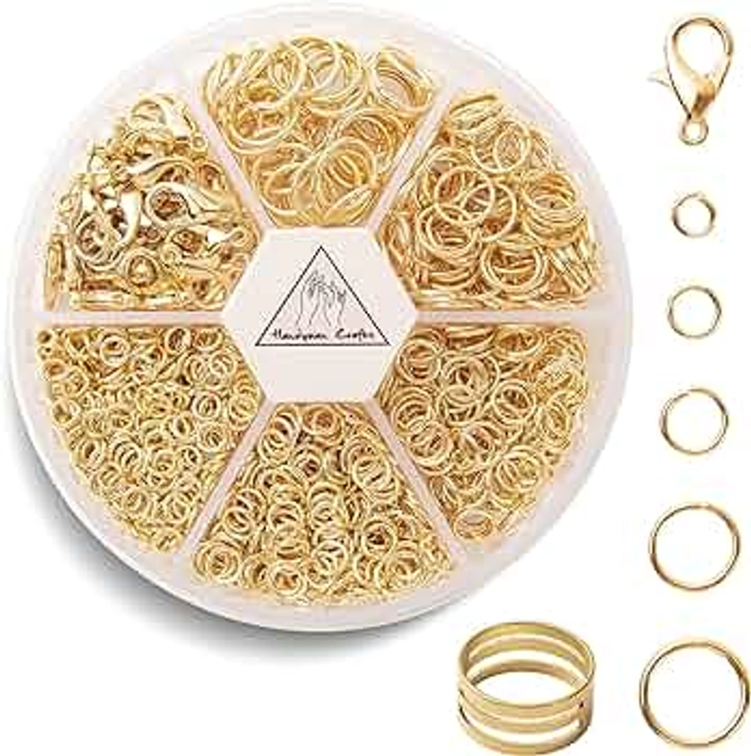 Jump Rings Kit With1000PCS Open Jump Rings 40PCS 12mm Lobster Clasps and Jump Rings Opener for Jewelry Making Keychains and Necklace Repair (Gold)
