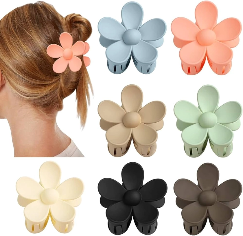 Flower Claw Clip 7 PCS Claw Clips, Hair Clips For Women Non Slip, Claw Clips for Thick Hair Women Girls Gifts, 7 Colors