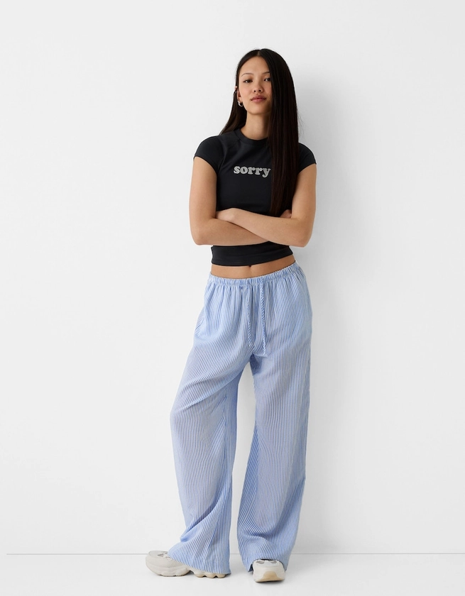 Straight-leg striped trousers with elasticated waist - SALE up to 40% off - Women