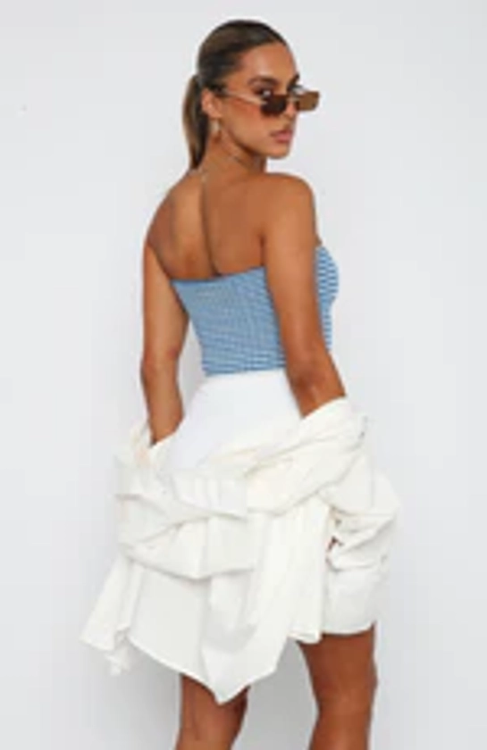 Time After Time Strapless Crop Blue