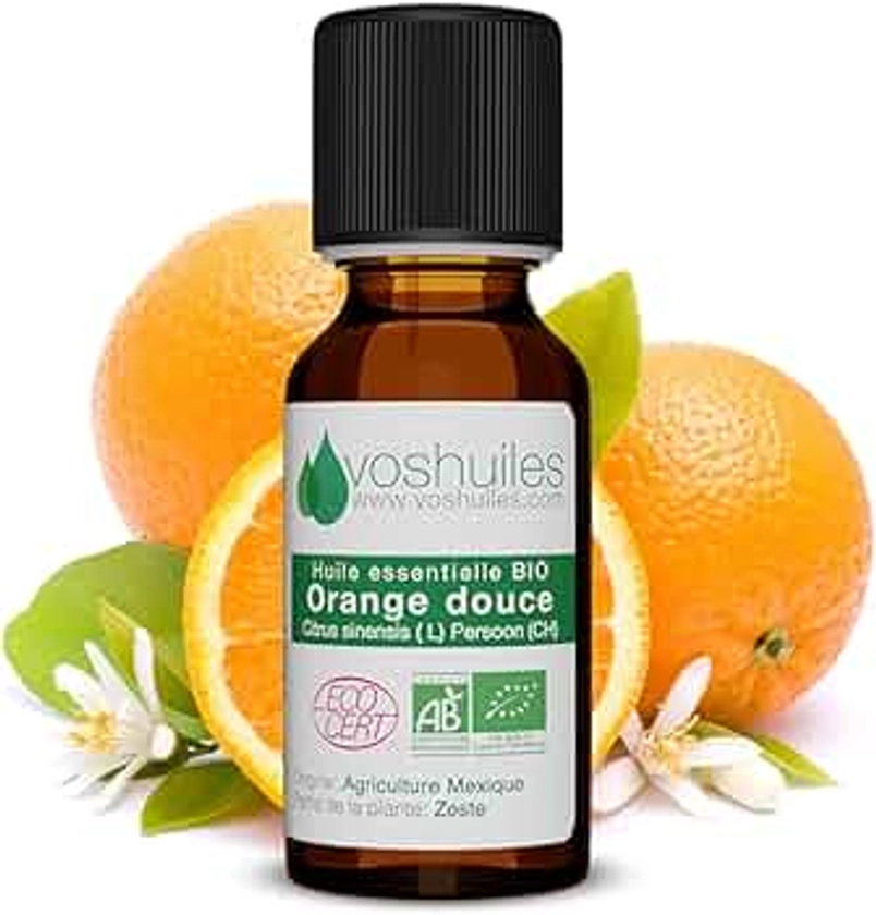 Voshuiles - Huile Essentielle Orange Douce Bio 10ml - Parfum Fruité et Frais - Nombreuses Vertus et Applications - Huiles Essentielles de Qualité - 100% Pure et Naturelle - HEBBD et Certifiée ECOCERT