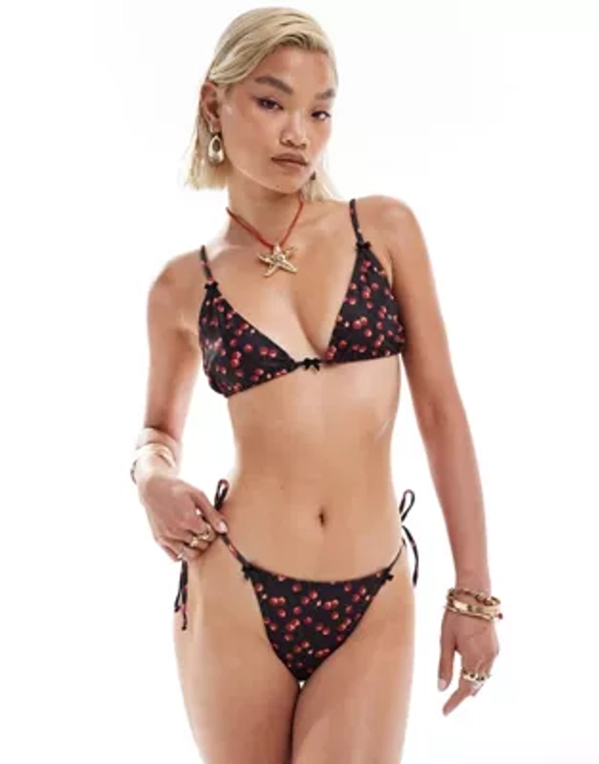 Reclaimed Vintage triangle bikini top in cherry print | ASOS