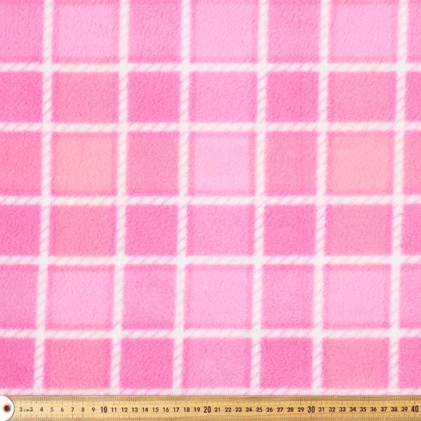 Pink Check Printed 220 cm Wide Width Polar Fleece Fabric Pink