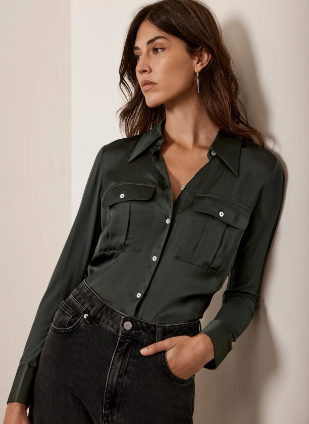 Khaki Satin Utility Shirt