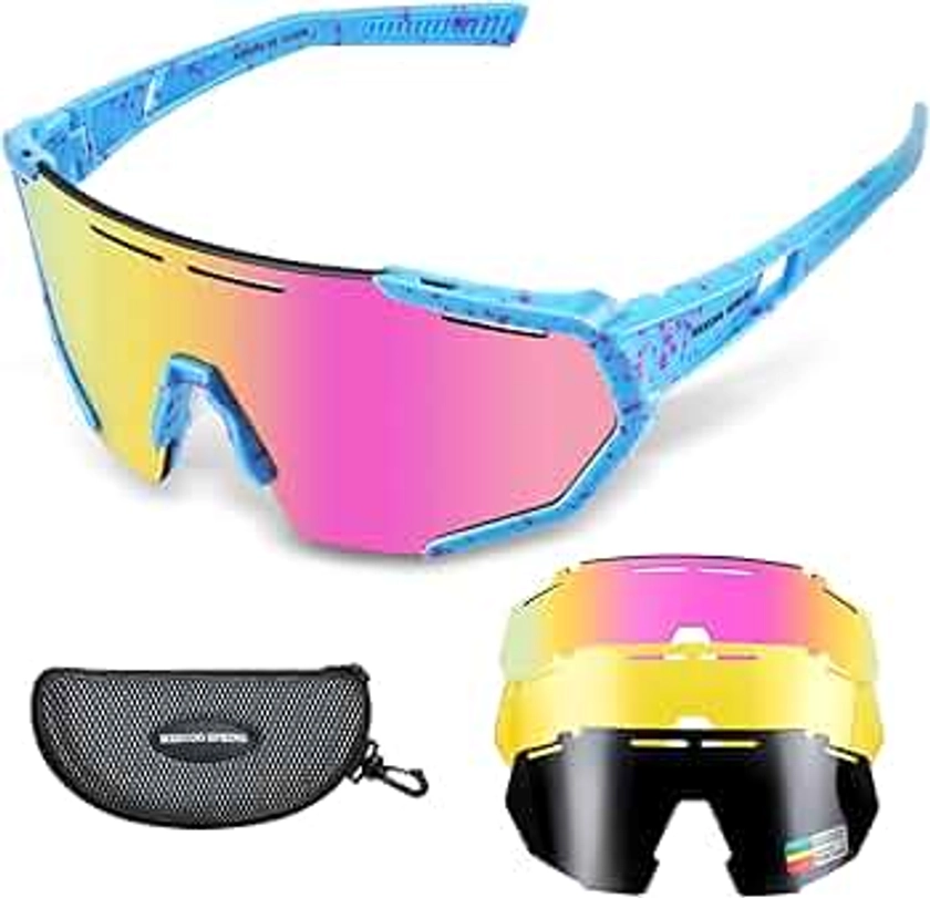 Youth Baseball Sunglasses for Boy 8-12 with 3 Interchangeable Lenses,TR90 Frame UV400 Protection Biking Glasses