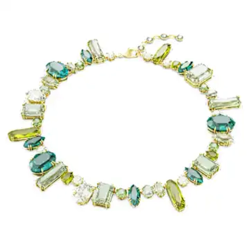 Gema necklace, Mixed cuts, Green, Gold-tone plated