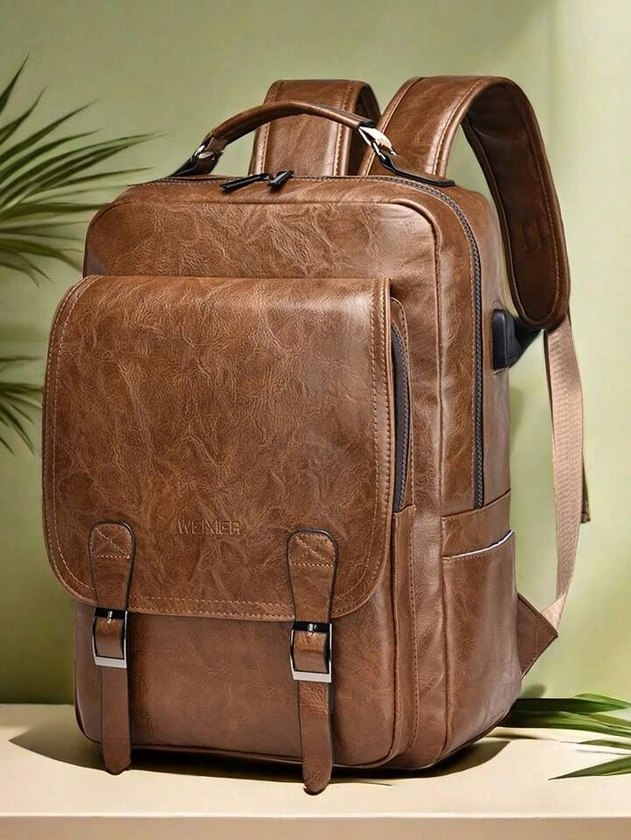 1 pièce Sac à dos pour homme, sac à main, sac de voyage, sac de rangement, sac pour ordinateur, avec tissu imperméable en PU, port de chargement USB, peut être suspendu à des bagages, plusieurs poches et grande capacité pour accueillir des ordinateurs portables, nouveau sac pour hommes simple et texturé, à la mode pour les trajets domicile-travail, les week-ends ou les voyages de nuit, convient pour le travail, l'école, les déplacements, les cadeaux de Noël et du Nouvel An, sac, sac à dos pour ordinateur portable, cartable, sac d'école, sac à dos décontracté, sac à dos de randonnée polyvalent, cadeaux de la Saint-Valentin pour hommes, sac à dos de voyage vintage, cadeaux de la fête des Pères, sac d'université, sac d'été pour le collège, sac pour livres, sac multifonctionnel pour la rentrée universitaire