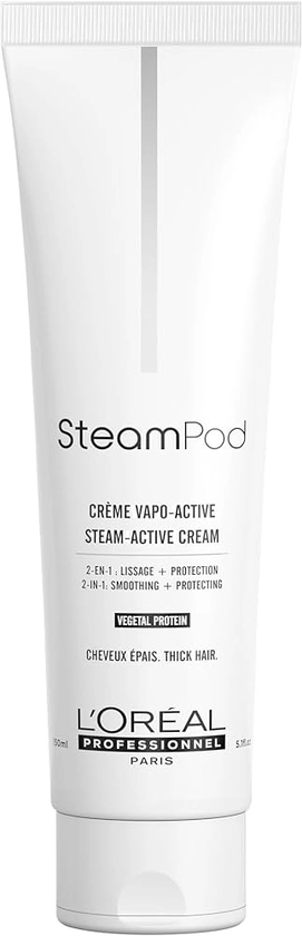 Steampod | Crème de Lissage Vapo-Activée pour Cheveux Épais | Double Action : Lissage et Protection | 150 ml | L'Oréal Professionnel