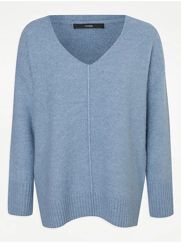 Blue Slouchy V Neck Jumper