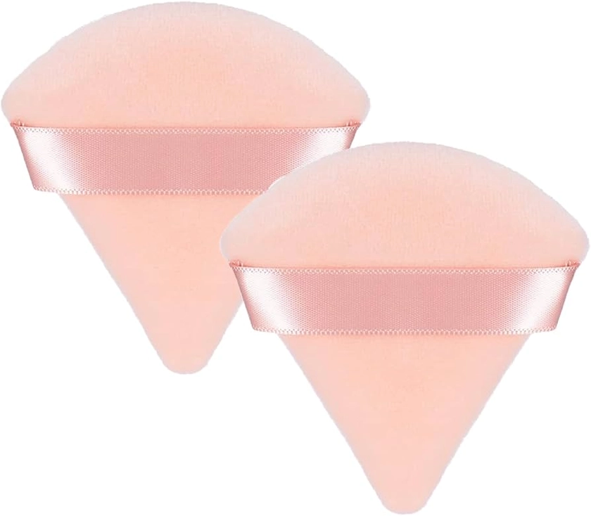 Powder Puff, 2/4 pcs Triangle Powder Puffs for Pressed Powder, Velvet Setting Makeup Puff Powder Sponge with Strap, Reusable Wet Dry Dual-use Face Make Up Cosmetics Cleansing Beauty Make-up Puff Pink