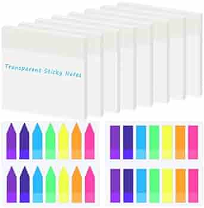 Transparent Sticky Notes, Clear Sticky Notes and Page Flags Set, Colorful Self Adhesive See Through Sticky Notes for School Office (960pcs)