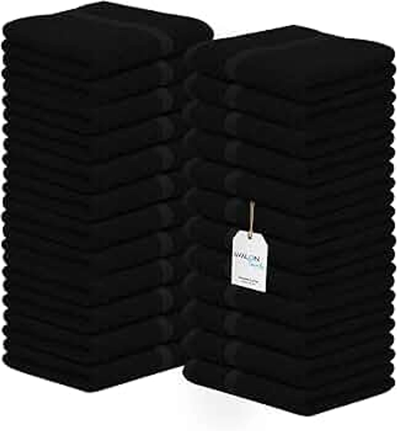 Avalon Towels Cotton Washcloths – (Pack of 24) Size 12x12 Inches, 100% Ring Spun Cotton, Soft & Absorbent Face Towels, Gym Towels, Hotel and Spa Quality, Reusable Fingertip Towels (Black)