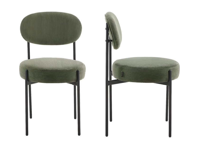 Lot de 2 chaises en velours côtelé vert, piètement métal noir - Evora