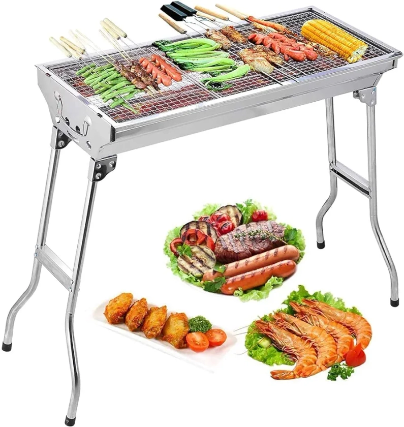 Uten Barbecue Grill, Stainless Steel BBQ, Large Folding Portable BBQ Grill, Charcoal Grill for Outdoor Cooking Camping Hiking Picnics
