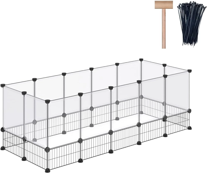Rabbit Playpen, Guinea Pig Cages, Hamster Cages, Iron Net Bottom Design for Small Animal, Bunny, Ferret, Hedgehog, DIY, Expanded, Portable, Exercise Fence, 61.4 x 25.4 x 22.3 Inches