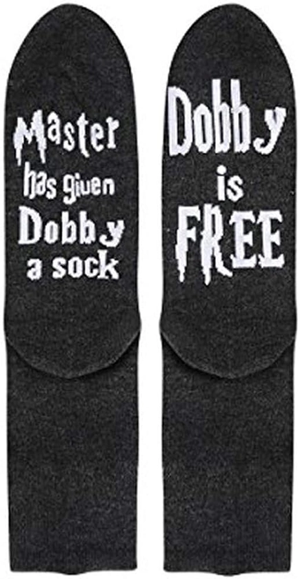 Dobby Socks, SweetGo Dobby Is Free Knitted Words Unisex Combed Cotton Novelty Socks 1pack