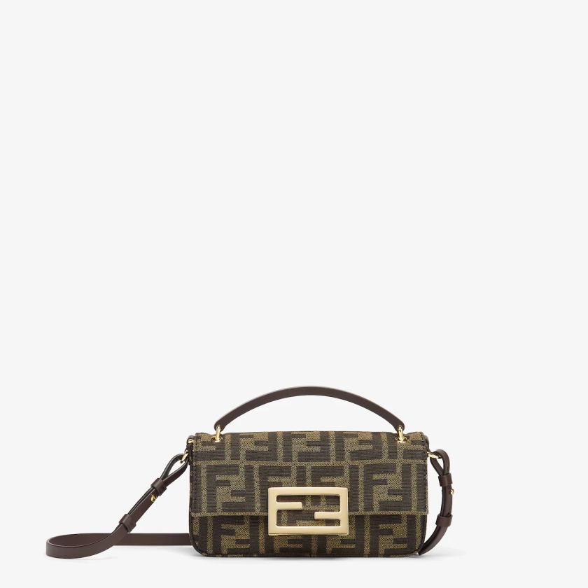 Baguette Chain Midi - Dark brown sheepskin bag with FF motif | Fendi