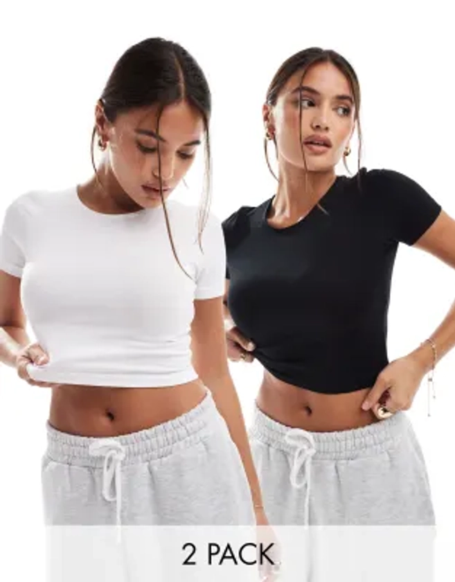 ASOS DESIGN fitted crop t-shirt in 2 pack SAVE