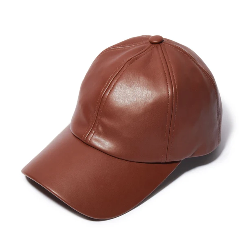 WALNUT FAUX LEATHER BASEBALL CAP