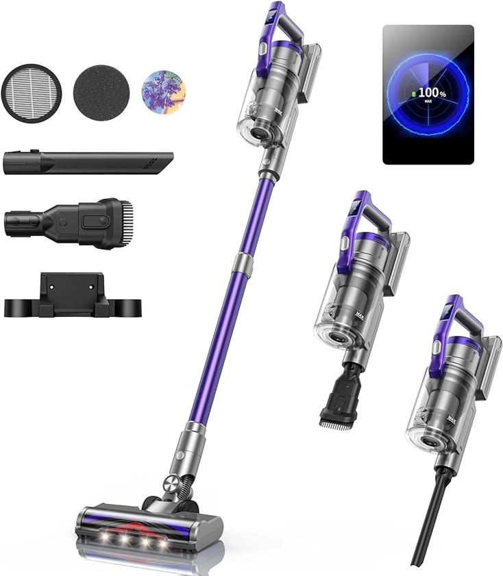 HONITURE Cordless Vacuum Cleaner 38kpa/55mins Stick Vacuum with OLED Screen, Aromatherapy, Rechargeable Battery, Anti Tangle Brush,Lightweight Vacuums Deep Clean for Hardwood Floor Carpet Pet Hair