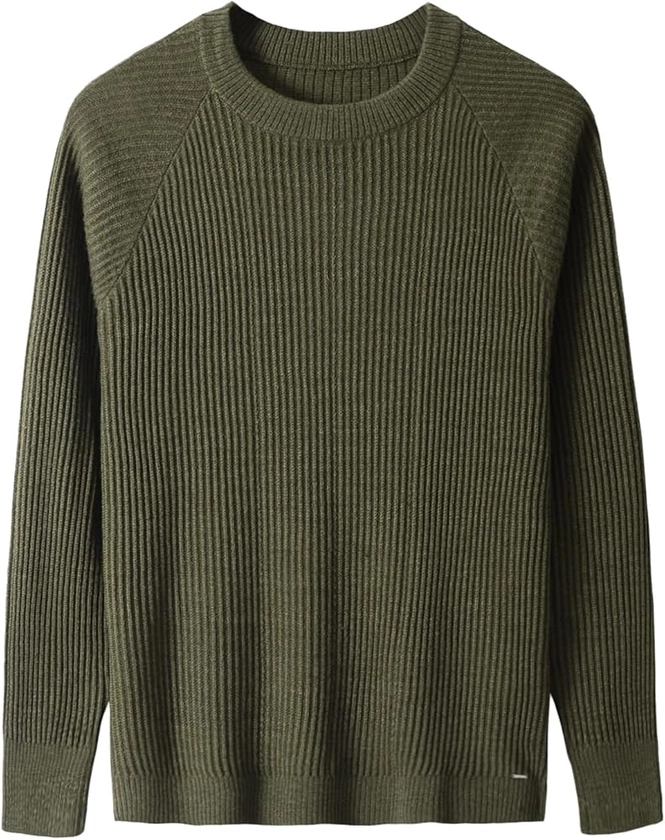 Men's CrewneckSweater and Structure-Knitted Raglan Sleeve Round Neck Pullover Contains Wool