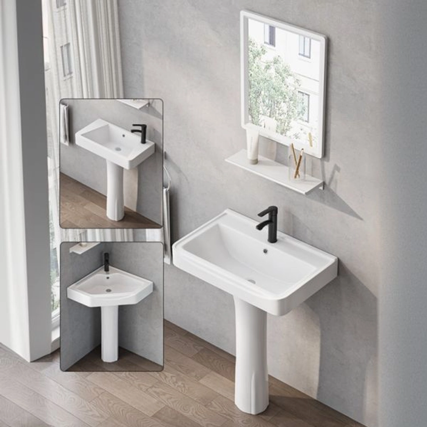 Simplistic Ceramic Rectangular/Specialty Pedestal Bathroom Sink with 1 Hole, Supply Line, Shutoff Valve, and Pedestal Bathroom Sinks