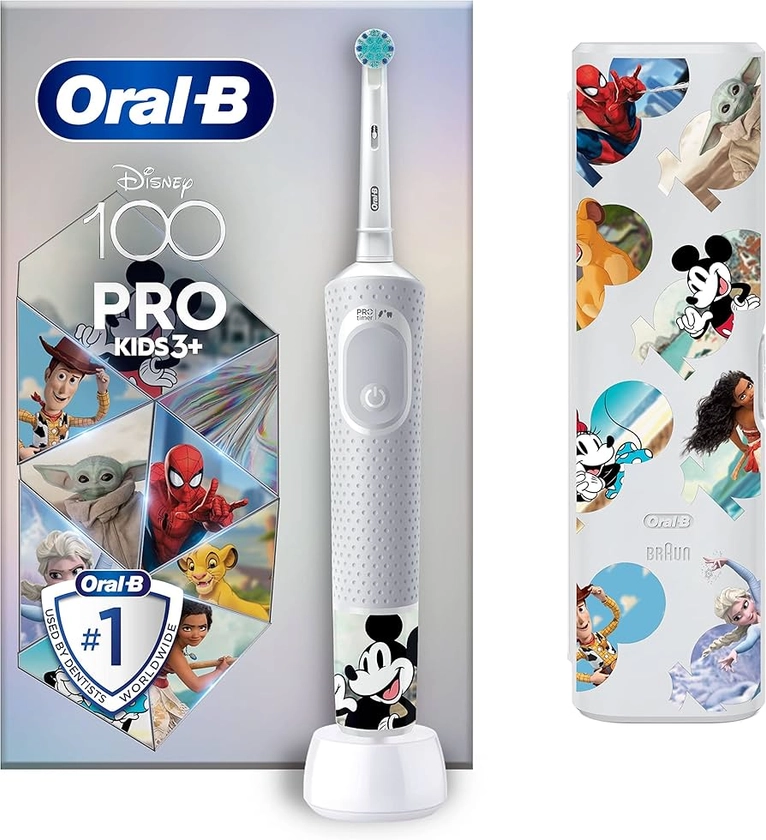 Oral-B Pro Kids Electric Toothbrush, 1 Toothbrush Head, x4 Disney Stickers, 1 Travel Case, 2 Modes with Kid-Friendly Sensitive Mode, Ages 3+, 2 Pin UK Plug, Special Edition