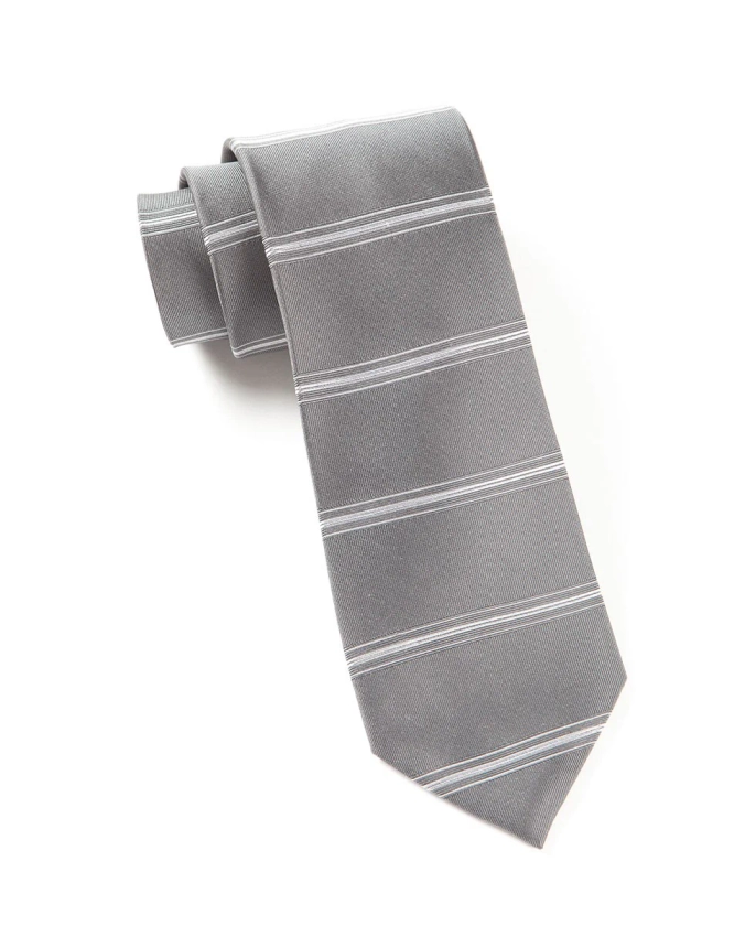 Ripon Horizontal Stripe Grey Tie | Silk Ties | Tie Bar