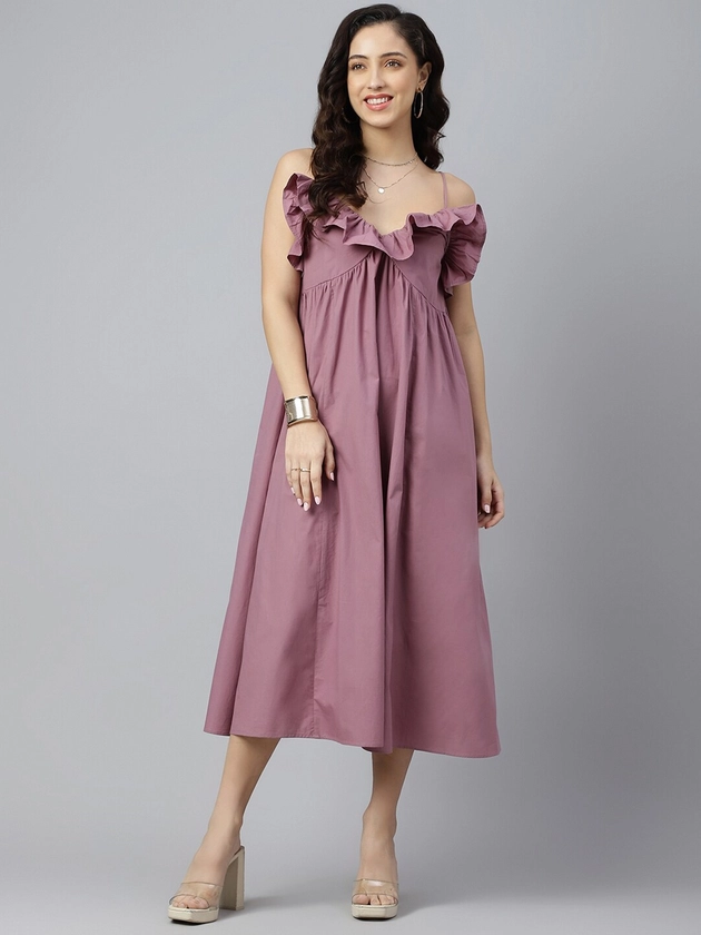 pinwheel Purple Solid Pleated A-Line Dress