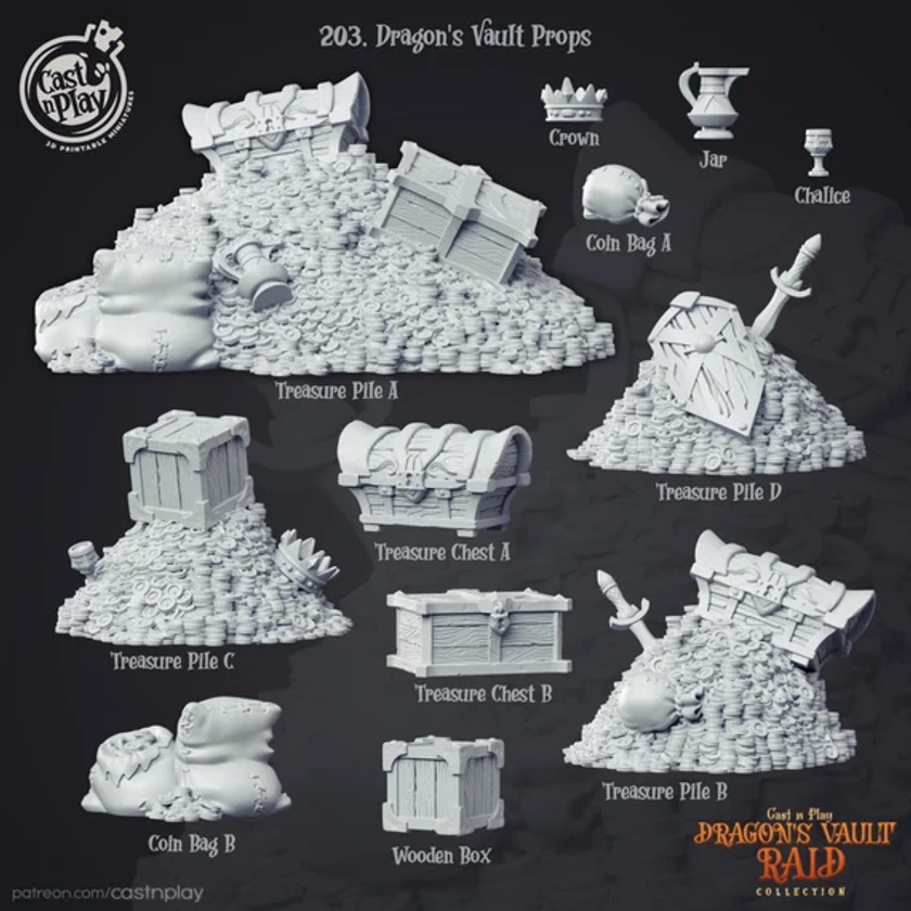 Dungeon Scatter Terrain - Chests and Treasures - Unpainted Terrain for TTRPGs (D&D, DnD, Dungeons and Dragons, Pathfinder, Frostgrave)