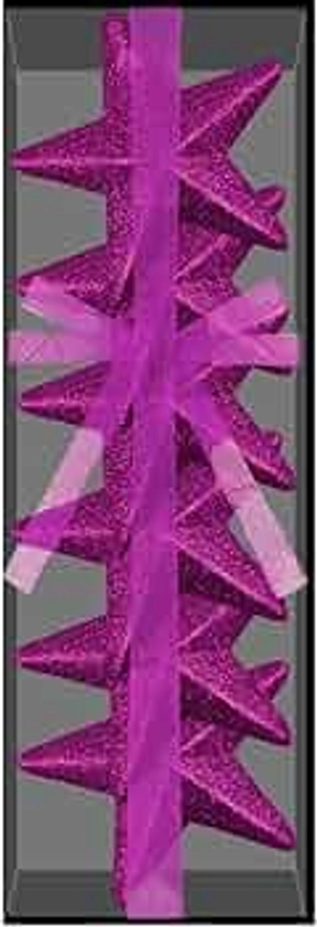 Pack Of 6 - 9cm 3D PINK Glitter Stars Christmas Tree Decorations (DP121)