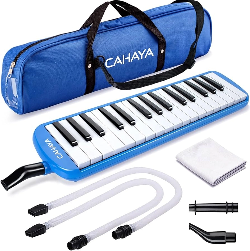 CAHAYA Melodica 2 Double Mouthpieces Tube Sets Melodicas Piano Style 32 Key Portable with Carrying Bag, Blue, CY0050-2