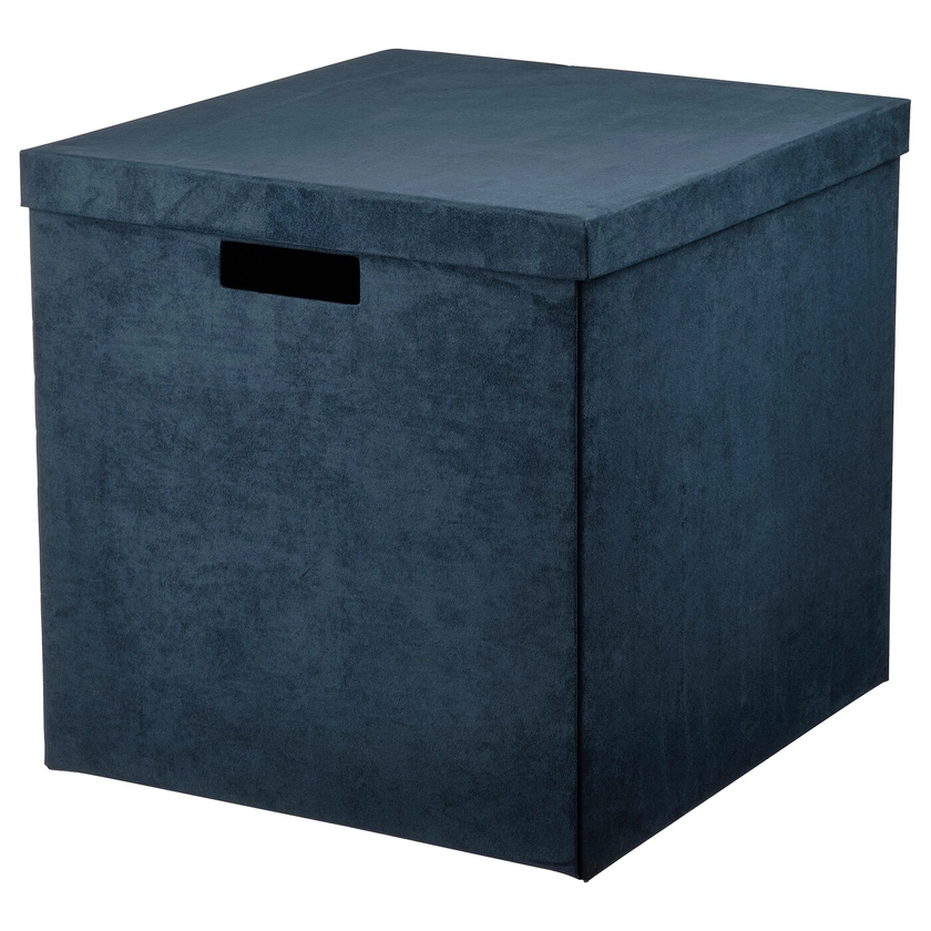 GJÄTTA boîte de rangement avec couvercle, velours bleu foncé, 32x35x32 cm - IKEA