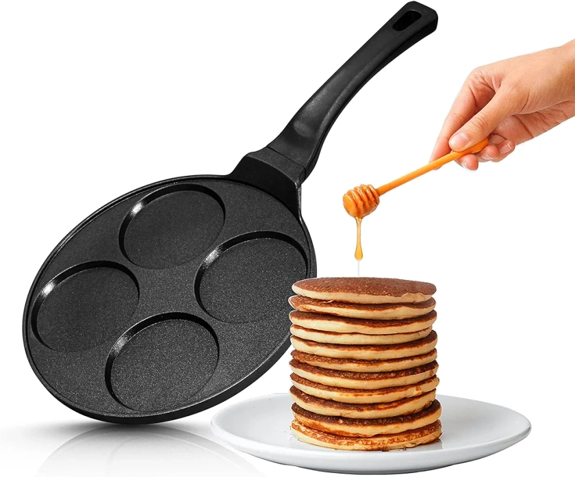 INTIGNIS Poêle à Frire en Céramique Antiadhésive 27cm Pour Mini-Crêpes Blinis | Mini Uttapam | Mini Crêpe | ufs à la friture | l'induction sans PFOA chimique (4 Moule)