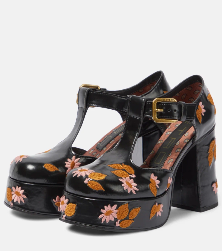 Embroidered mary jane block heels in black - Etro | Mytheresa