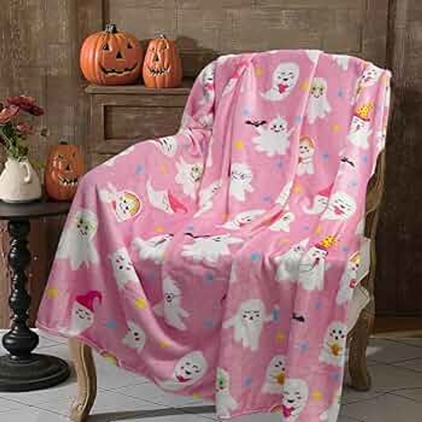 Cute Halloween Pink Ghost Blanket, Halloween Blankets and Throws, Halloween Fleece Throw Blanket, Halloween Throws Gifts for Kids Women Girls, 50" x 60"