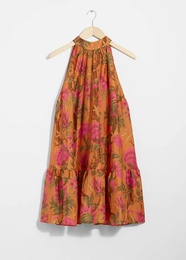 Bow-Detailed Mini Dress - Orange Print - & Other Stories GB
