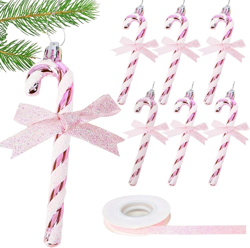 6pcs Candy Cane Christmas Decorations Glitter Pink Christmas Tree Decorations Candy Cane with Ribbon for Christmas Tree Decoration Hanging Ornaments (Pink) : Amazon.co.uk: Home & Kitchen