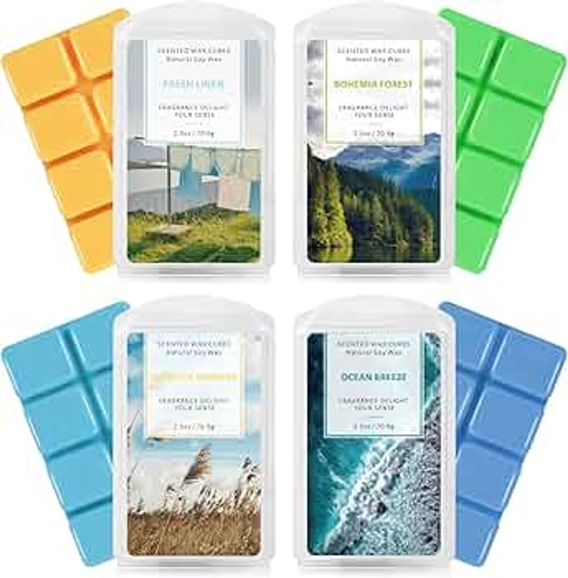 SCENTORINI Wax Melts Wax Cubes, Soy Wax Cubes for Wax Warmer, Ocean Breeze, Fresh Linen, Bohemia Forest, Winds in Summer, 4 x 2.5 oz