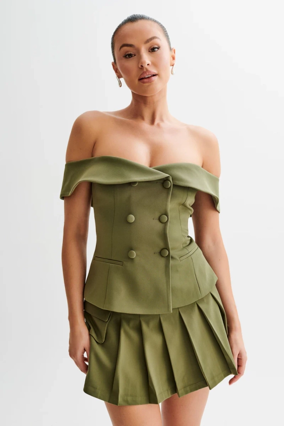 Krista Strapless Suiting Top - Military Olive