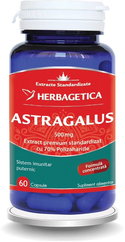 Astragalus 500mg cu 70% Polizaharide, 60 capsule, Herbagetica