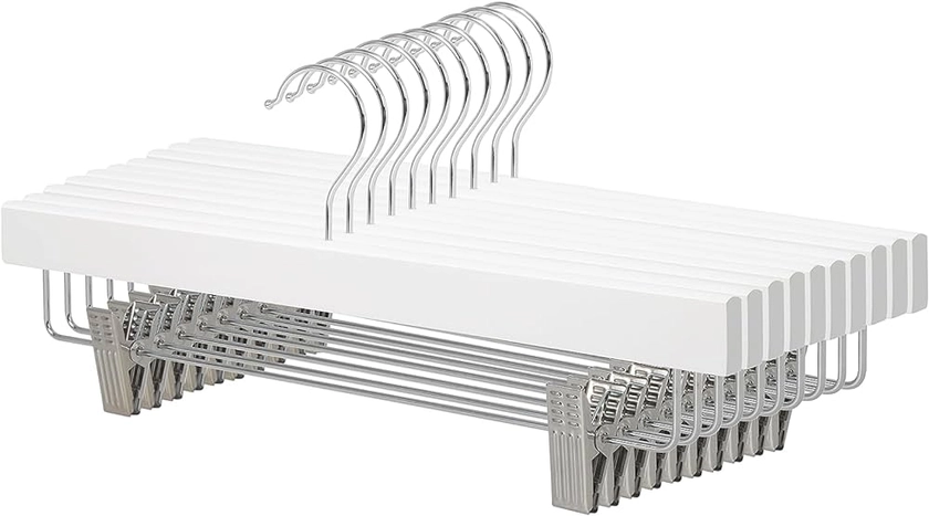 Amazon Basics Lot de 10 cintres en bois avec pinces, blanc, 35.99 x 1.19 x 16 cm